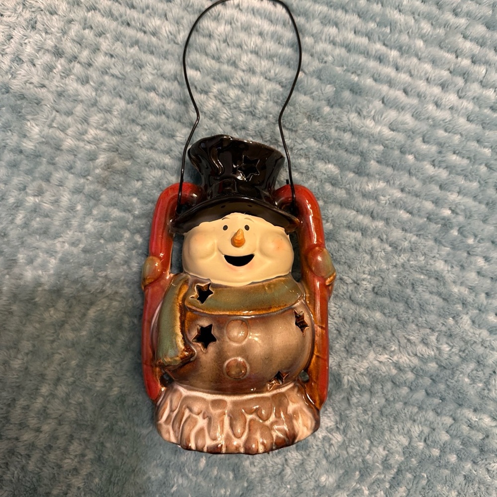 Holiday Cheerful Snowman Candle Holder Christmas Decor. It s a WHITE SNOWMAN